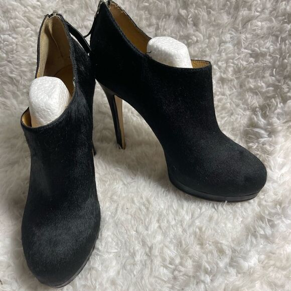 Nine West leather Calf hair black ankle platform heel boots side zipper size8M - Picture 1 of 11